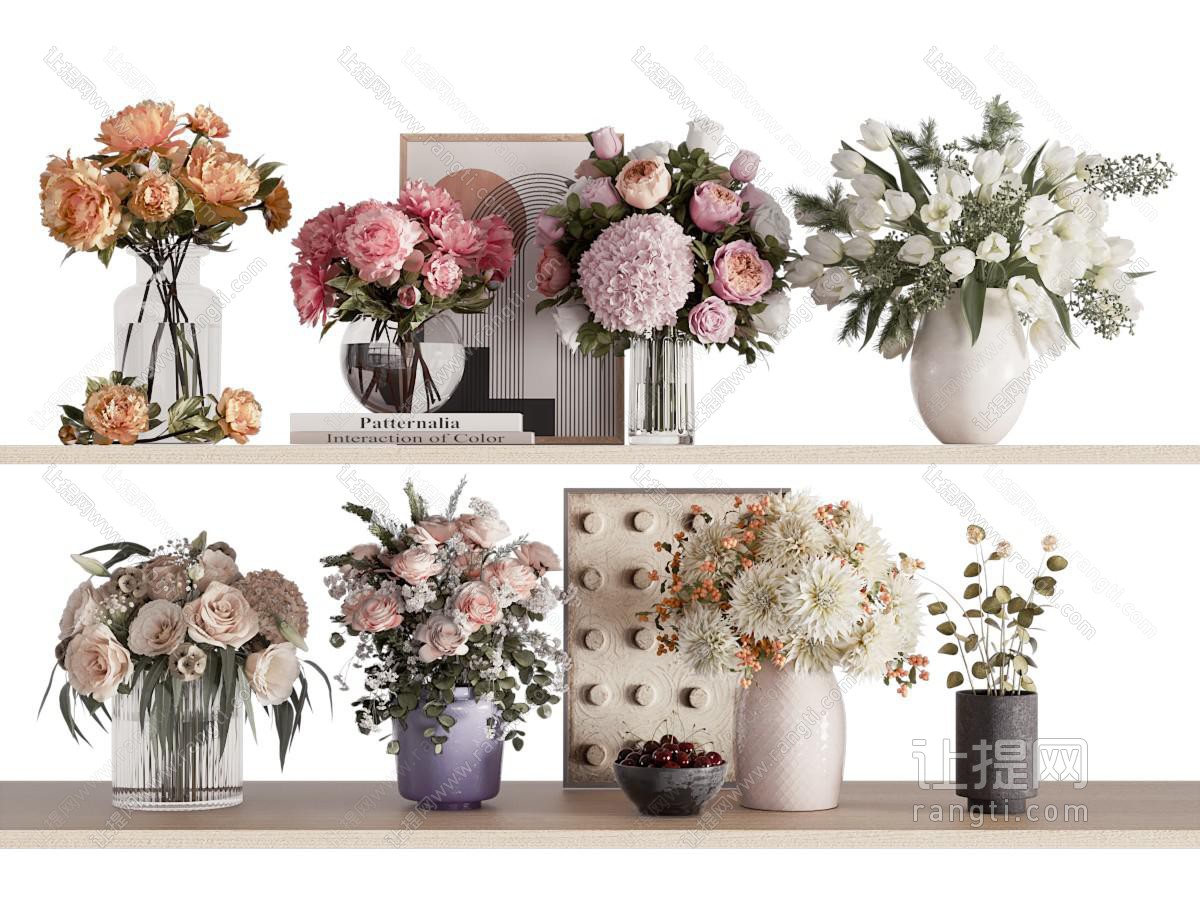 现代玻璃花瓶花卉 摆件组合