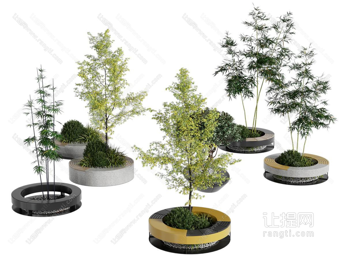 新中式园艺小品 景观树池竹子