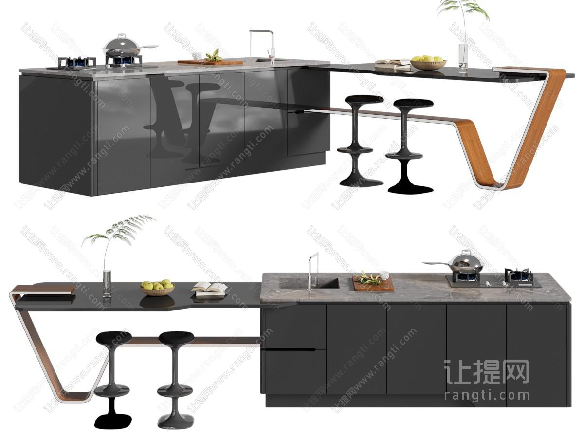 现代多功能水吧台餐桌椅组合