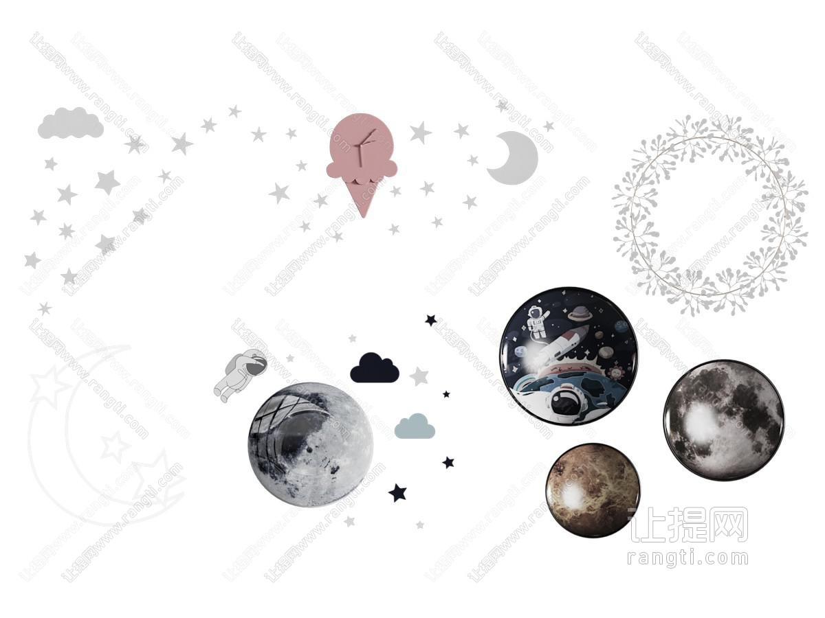 现代星球 宇航员 月亮星星 墙饰挂件