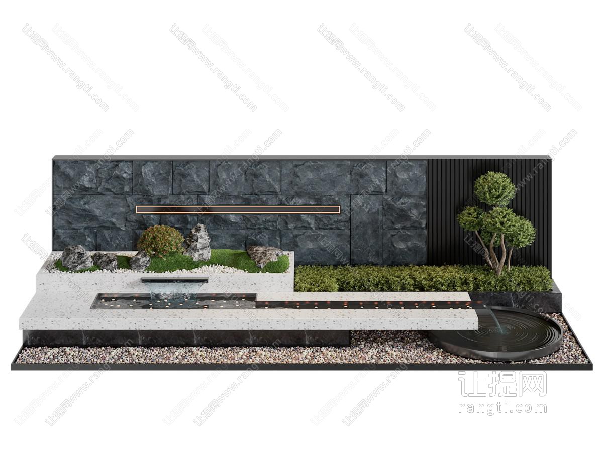 新中式庭院水景 花草植物景观园艺小品