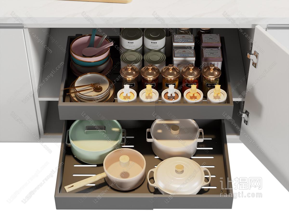 现代锅具 调味瓶 拉篮 厨具用品