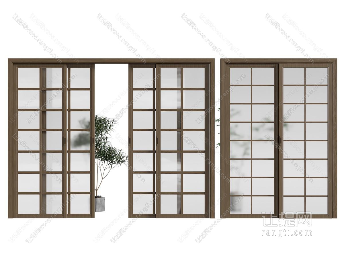 现代实木边框玻璃推拉门