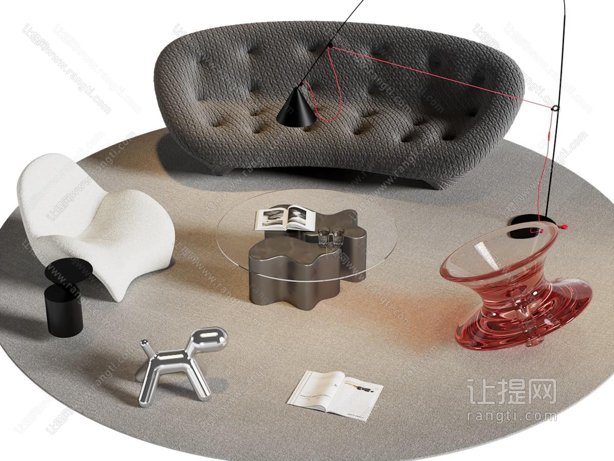 现代多人沙发 休闲椅子和茶几组合