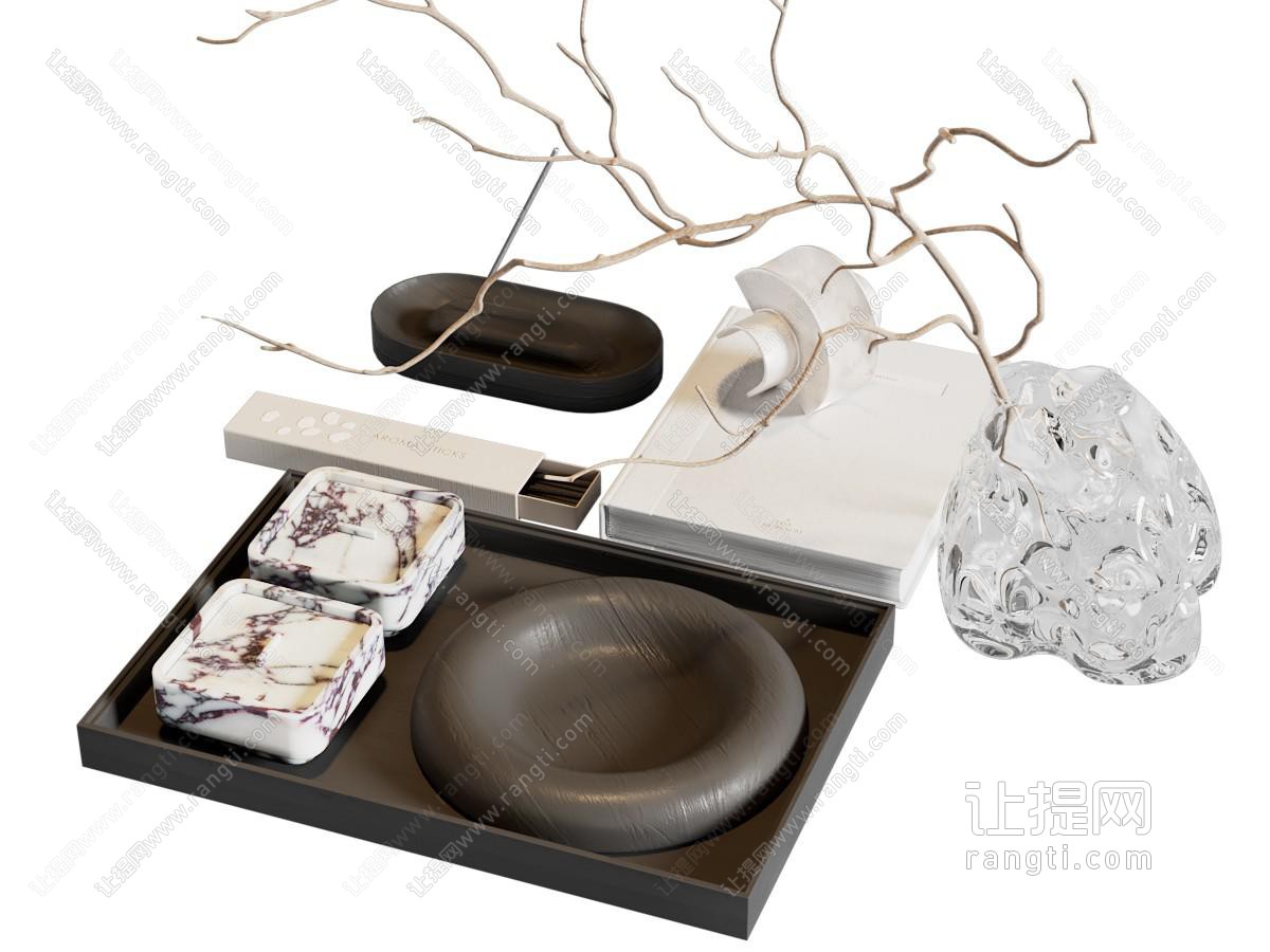侘寂风花艺 装饰品 书籍 花瓶摆件组合