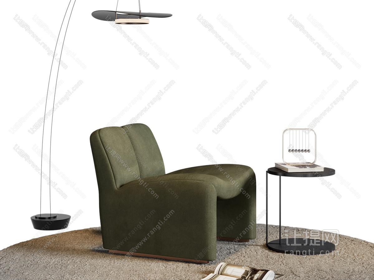 现代单人沙发 边几