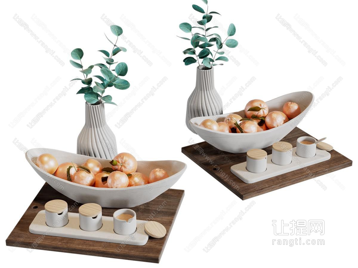 现代水果 调味瓶 花瓶花卉 餐桌摆件组合