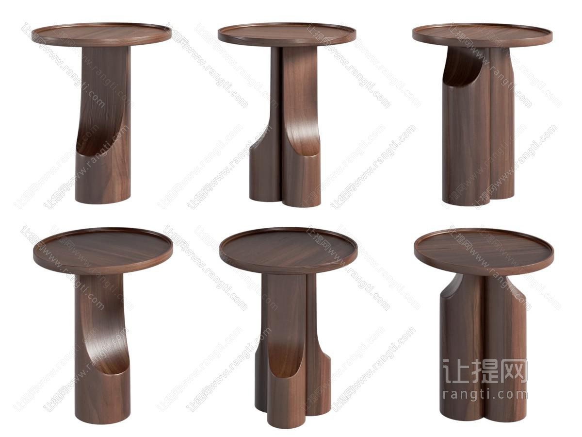 现代中古实木圆形边几