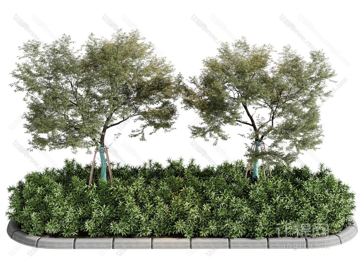 现代花坛 灌木丛 树木景观园艺小品