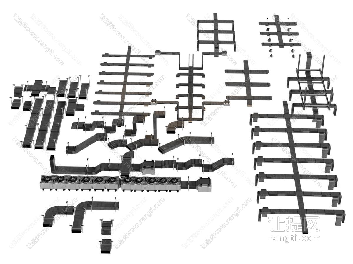 现代工厂管道 电缆架子 中央空调通风管道