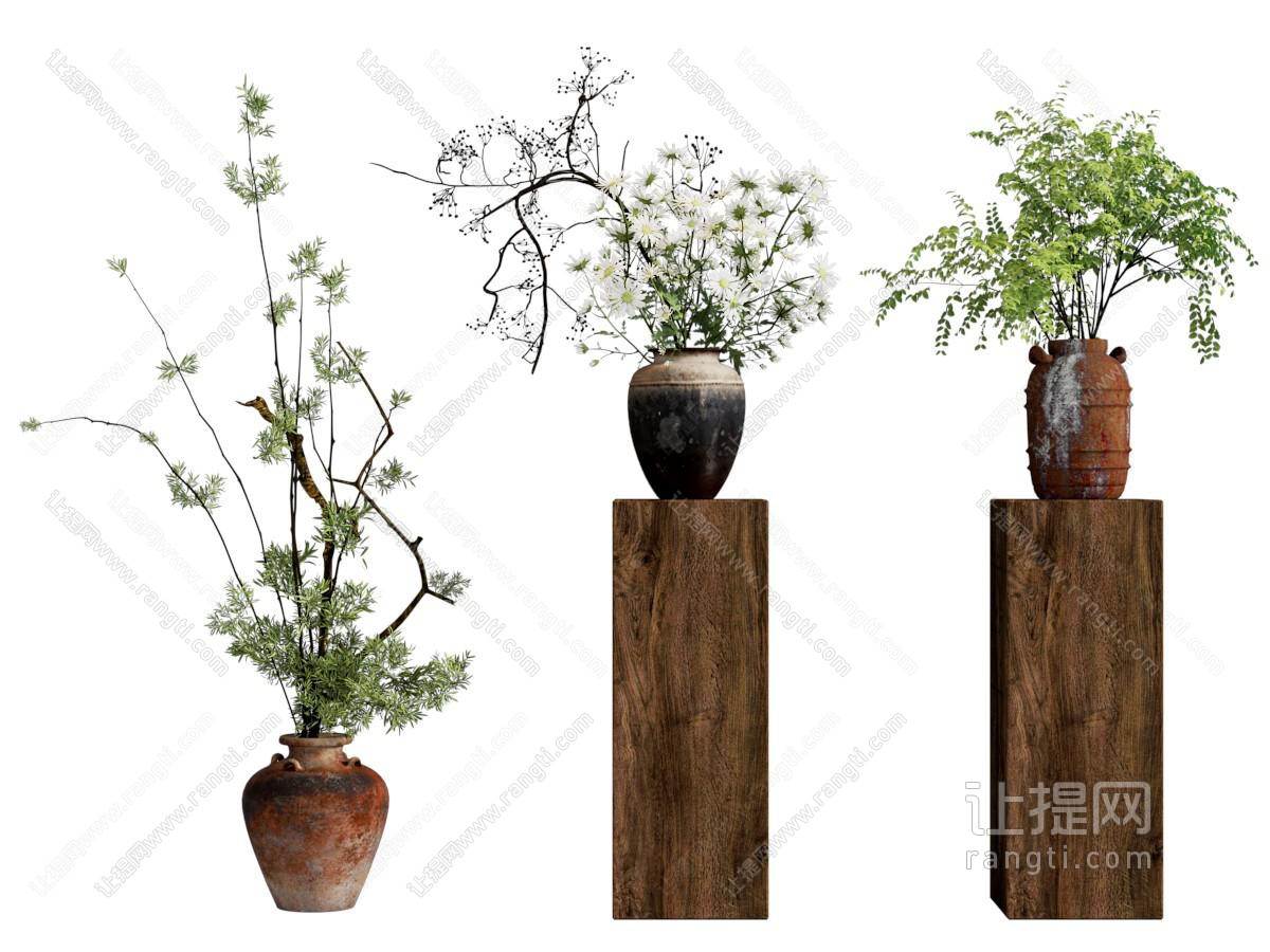侘寂风陶艺花瓶花卉摆件组合