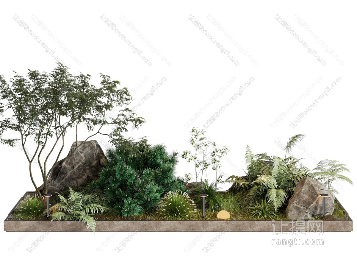 现代花坛 石头 植被景观园艺小品