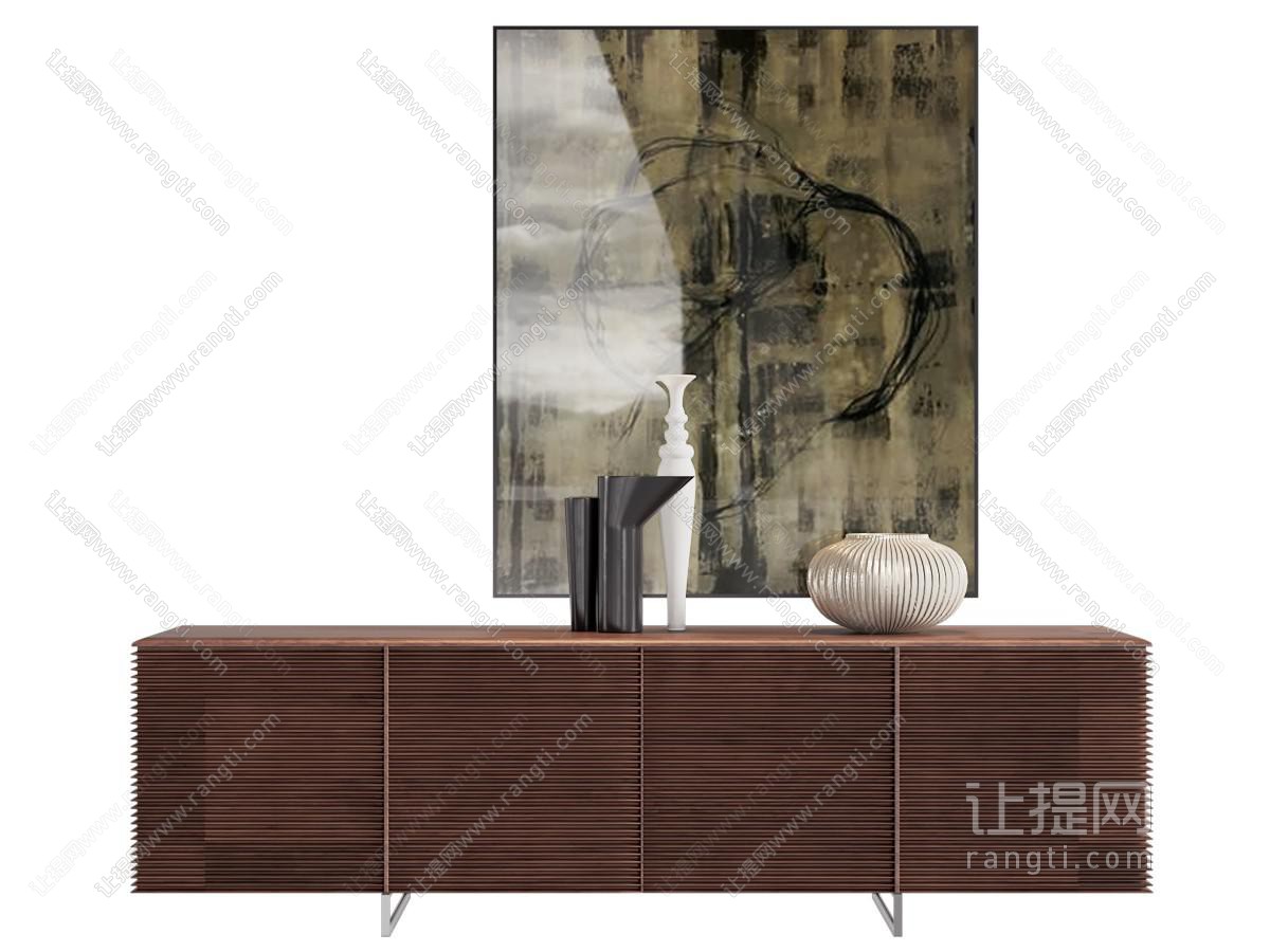 现代中古风电视柜 挂画