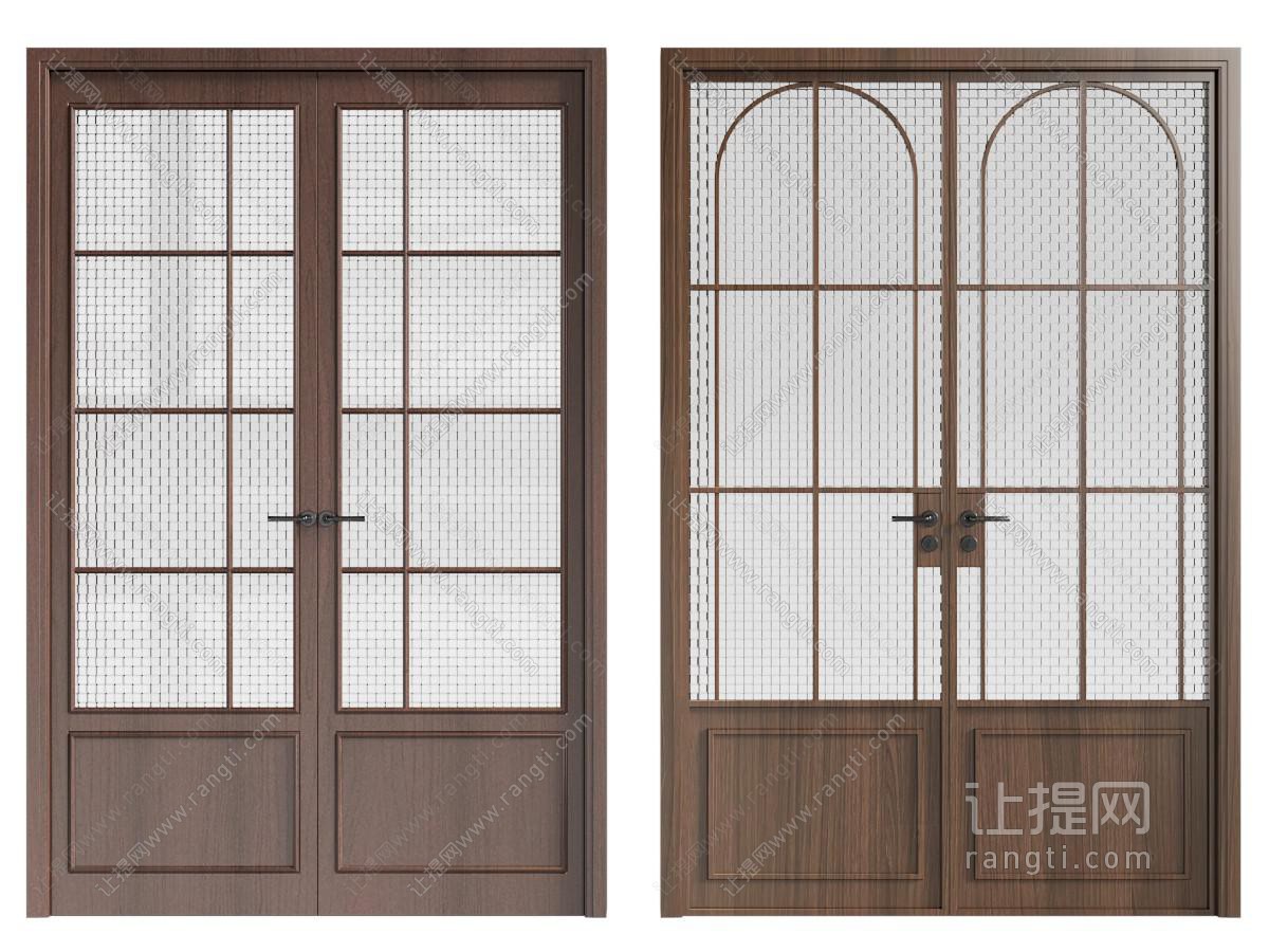 现代中古风实木边框玻璃推拉门