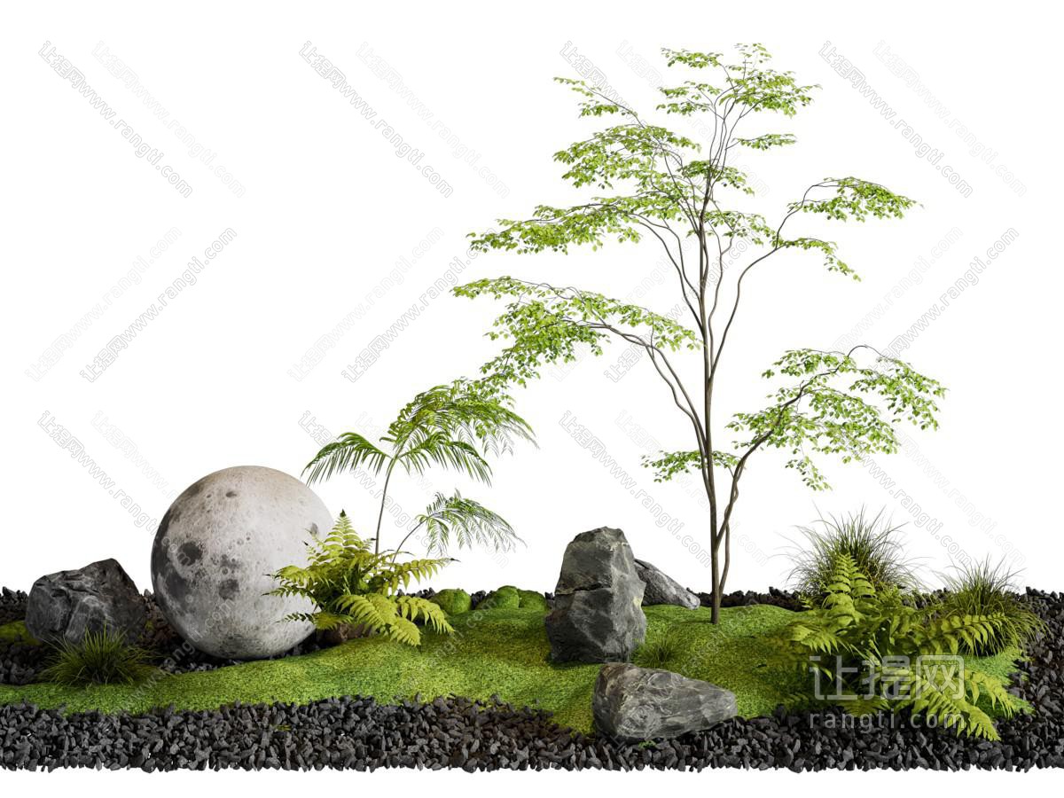 现代苔藓 月球灯 石头 花草植物景观园艺小品
