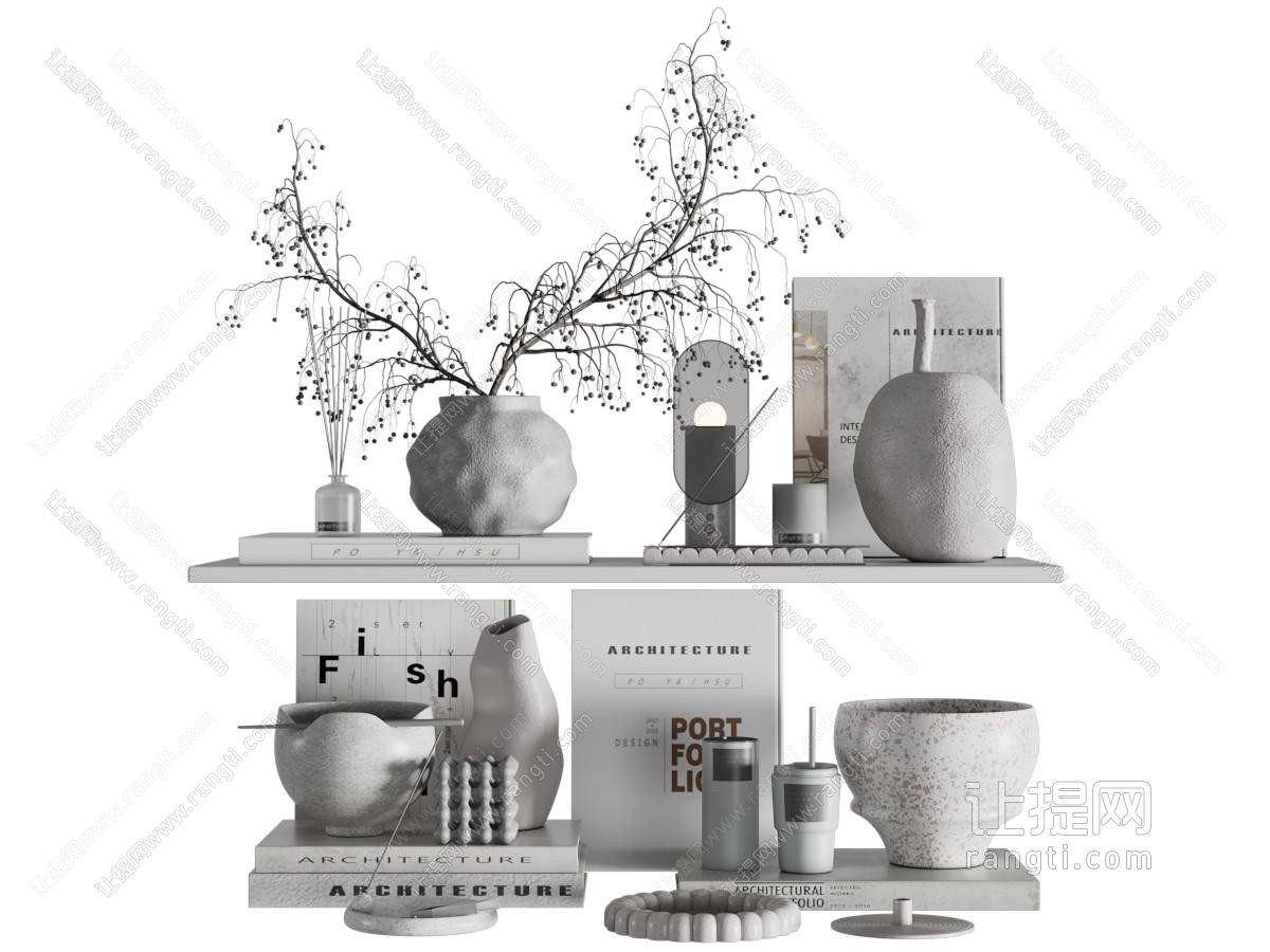 现代花瓶花卉 饰品 书本摆件组合