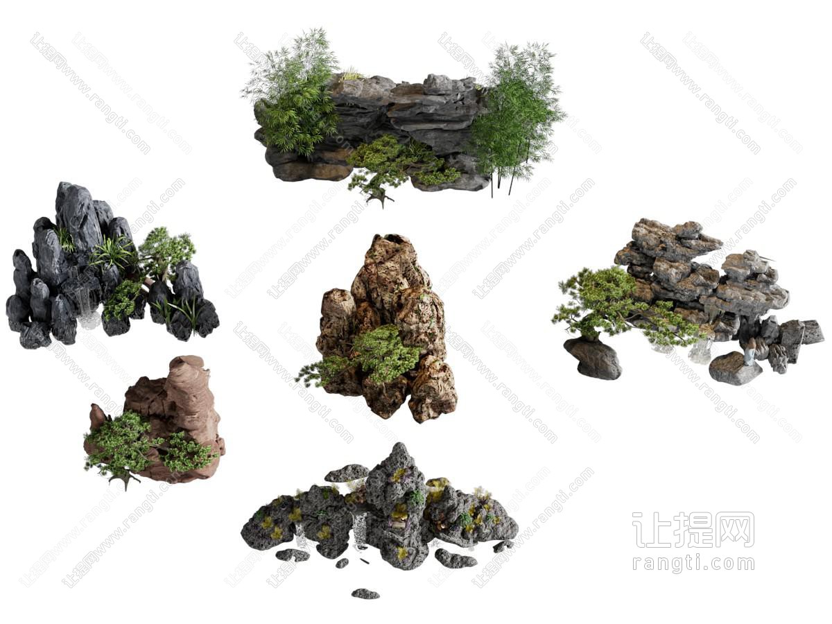 新中式假山 花草景观园艺小品