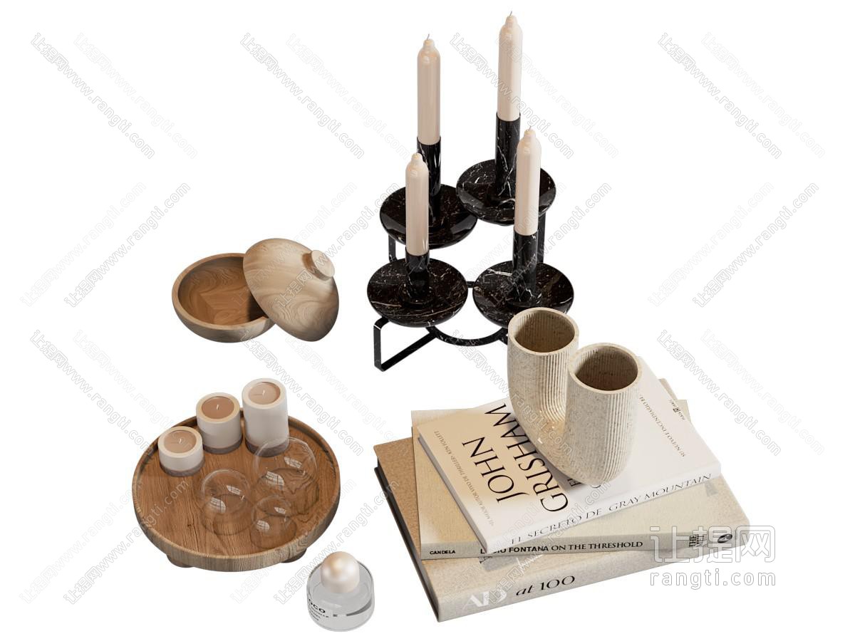 现代烛台 书本 茶具杯子 摆件组合
