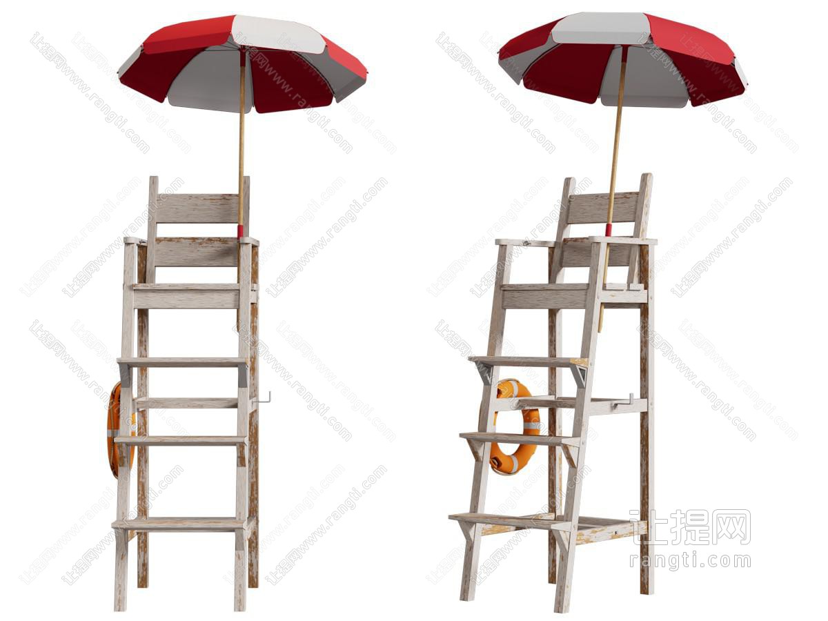 现代带雨伞的救生员椅子