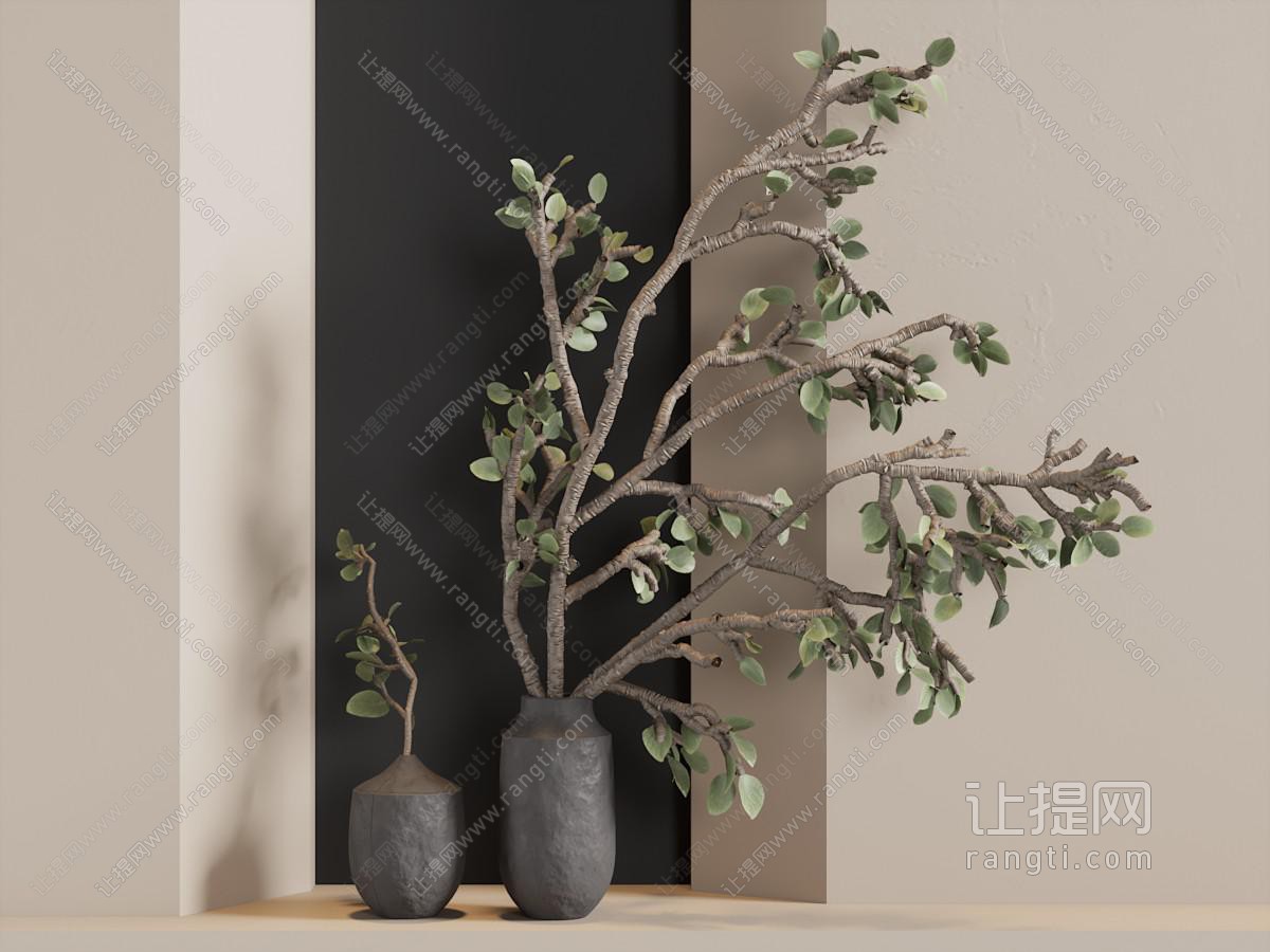 侘寂风陶艺花瓶花卉