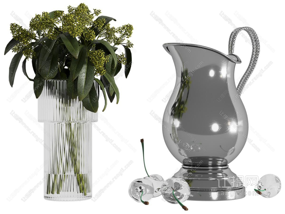 现代花瓶花卉 茶壶 摆件组合