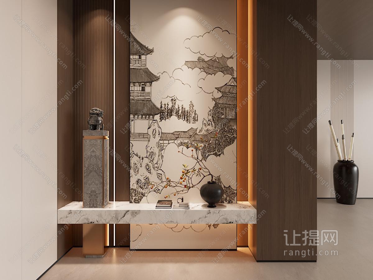 新中式玄关 入户玄关 过道