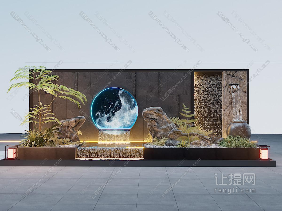 现代叠水景墙