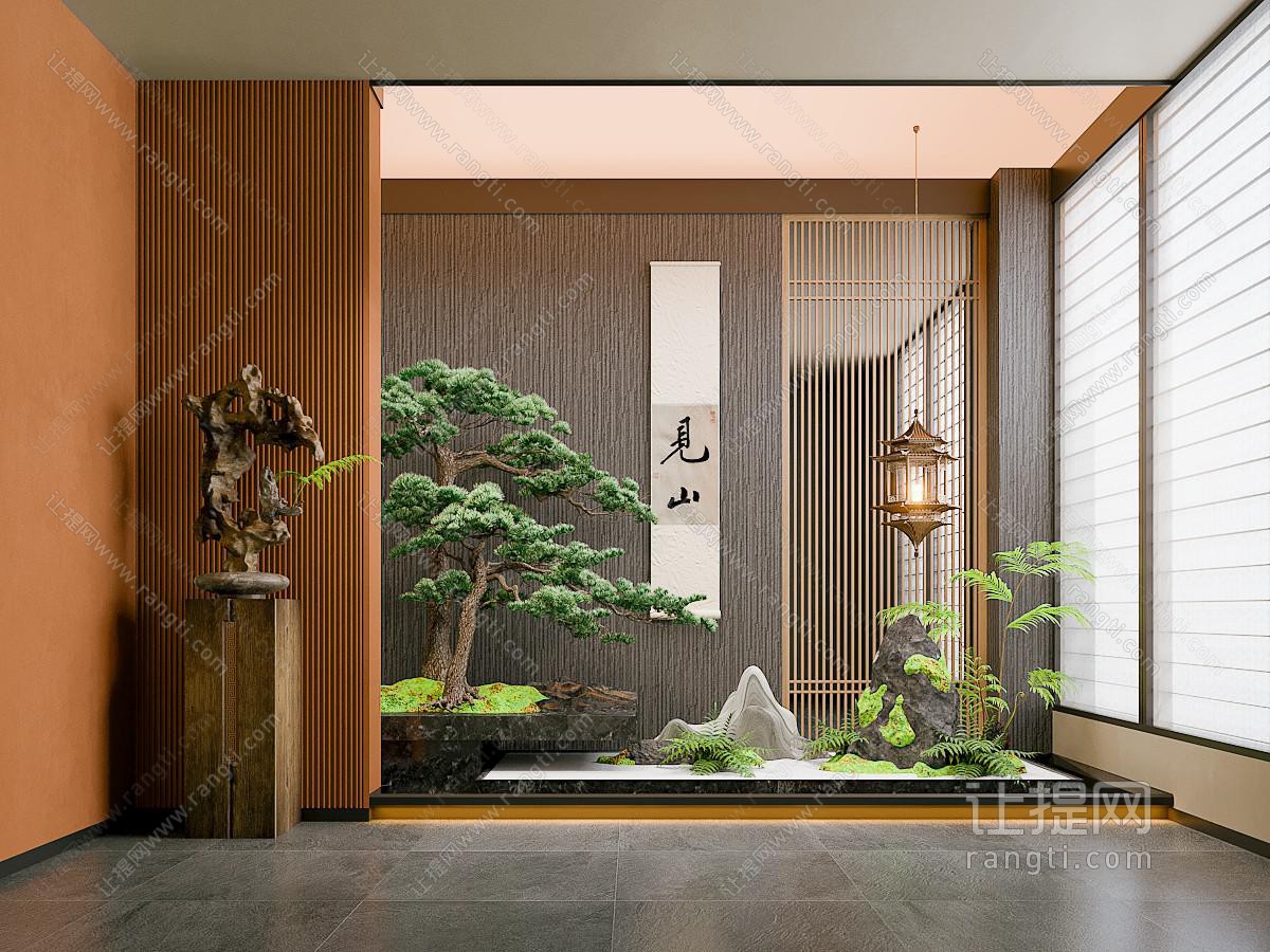 新中式苔藓景观 景观小品 室内造景