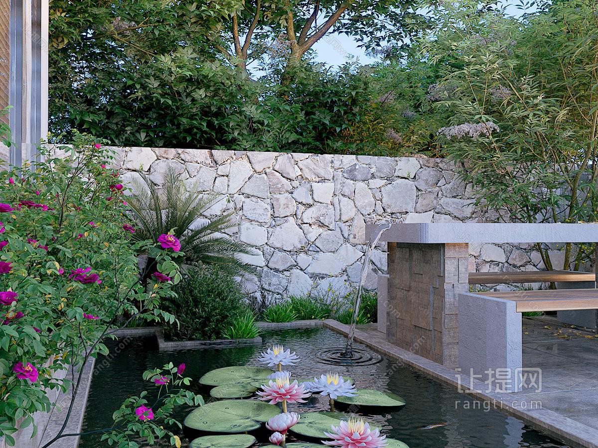 现代荷花池 植物庭院景观园艺小品
