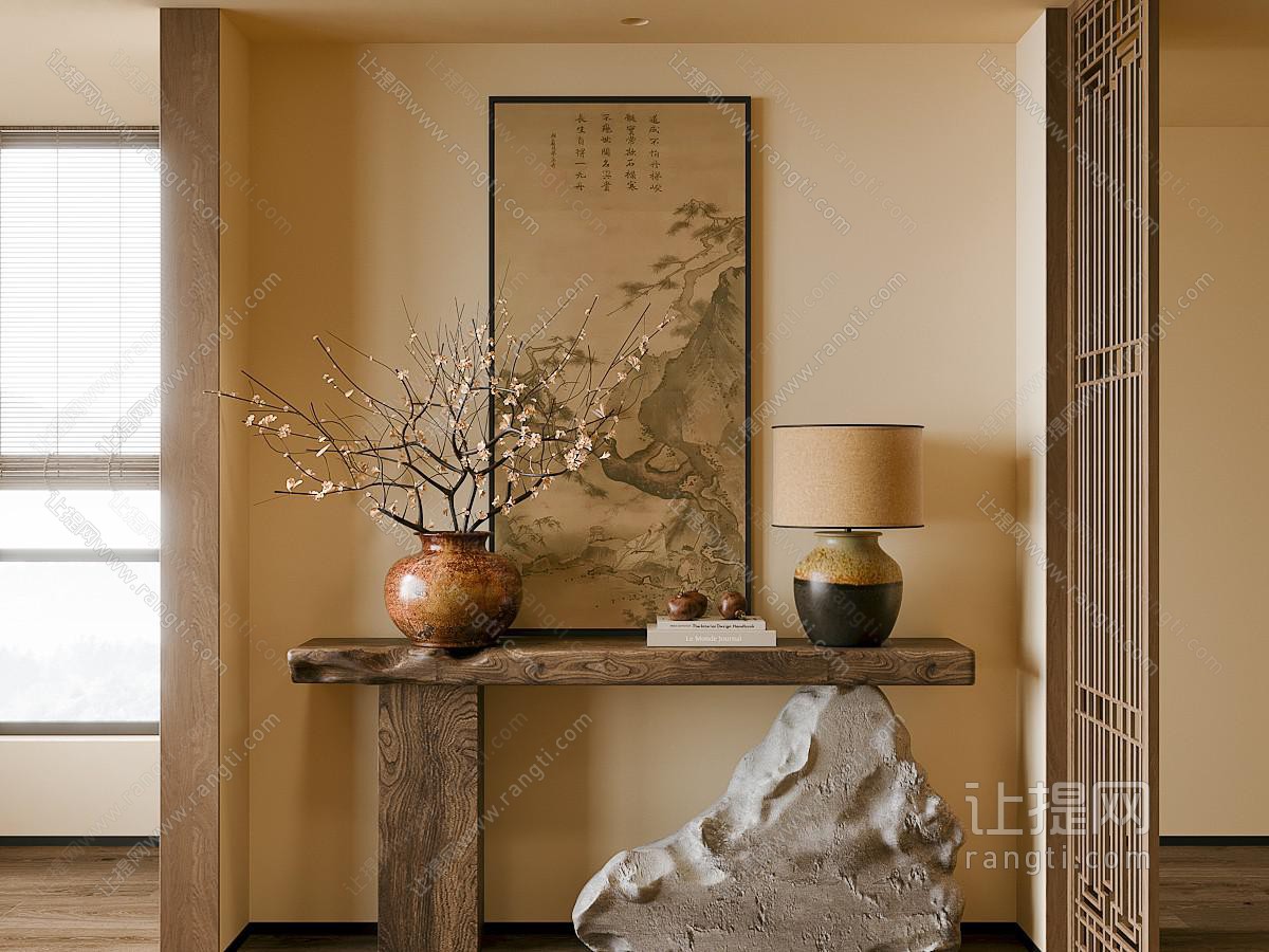 侘寂风中古风玄关端景台