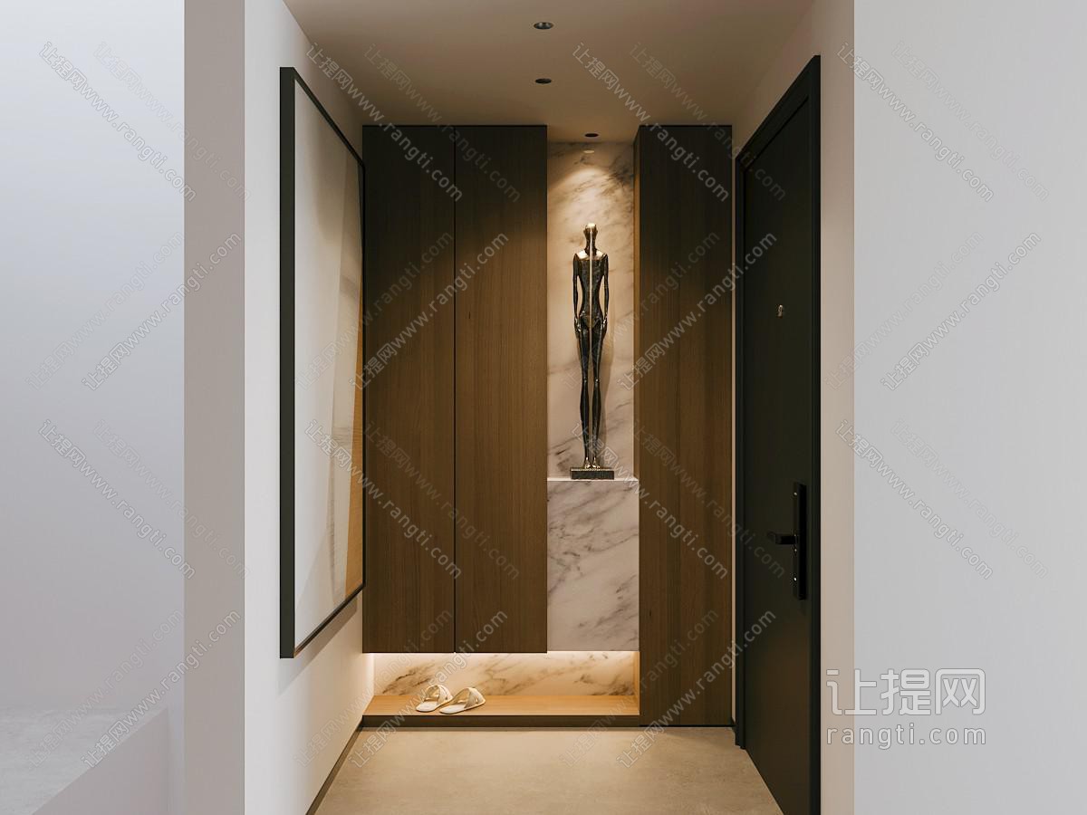 现代意式玄关 入户玄关 雕塑 鞋柜 玄关柜