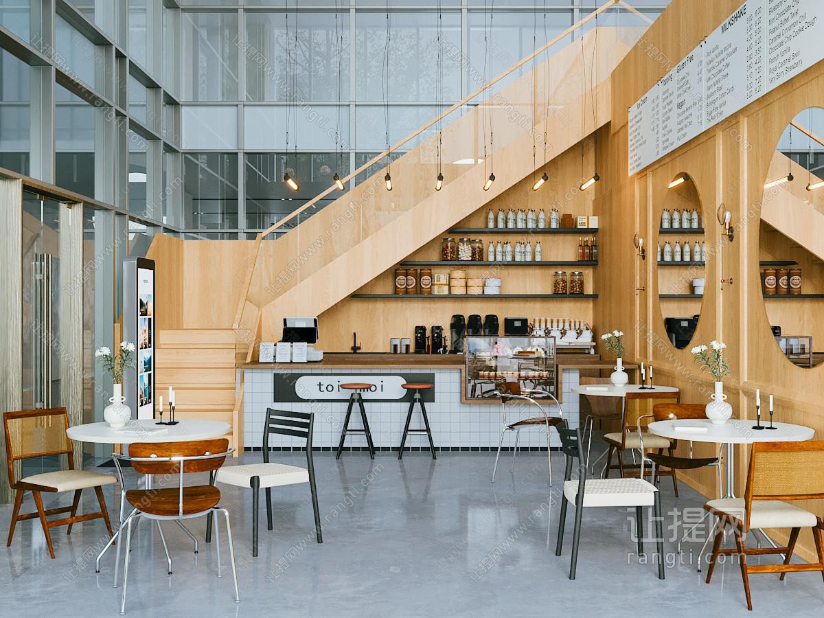现代咖啡厅 奶茶店 餐桌椅组合 吊灯 咖啡摆件组合 餐