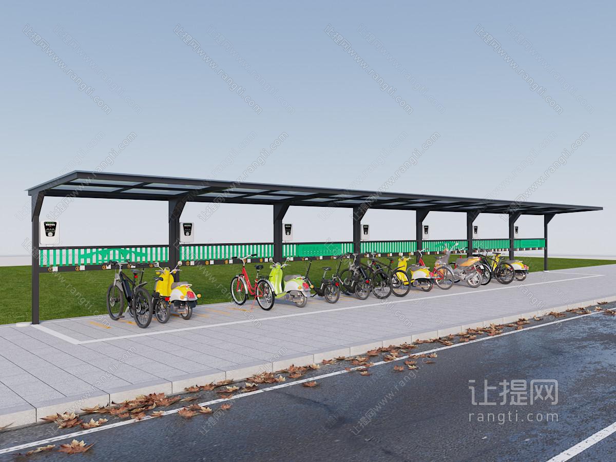 现代户外自行车停车棚 停车场