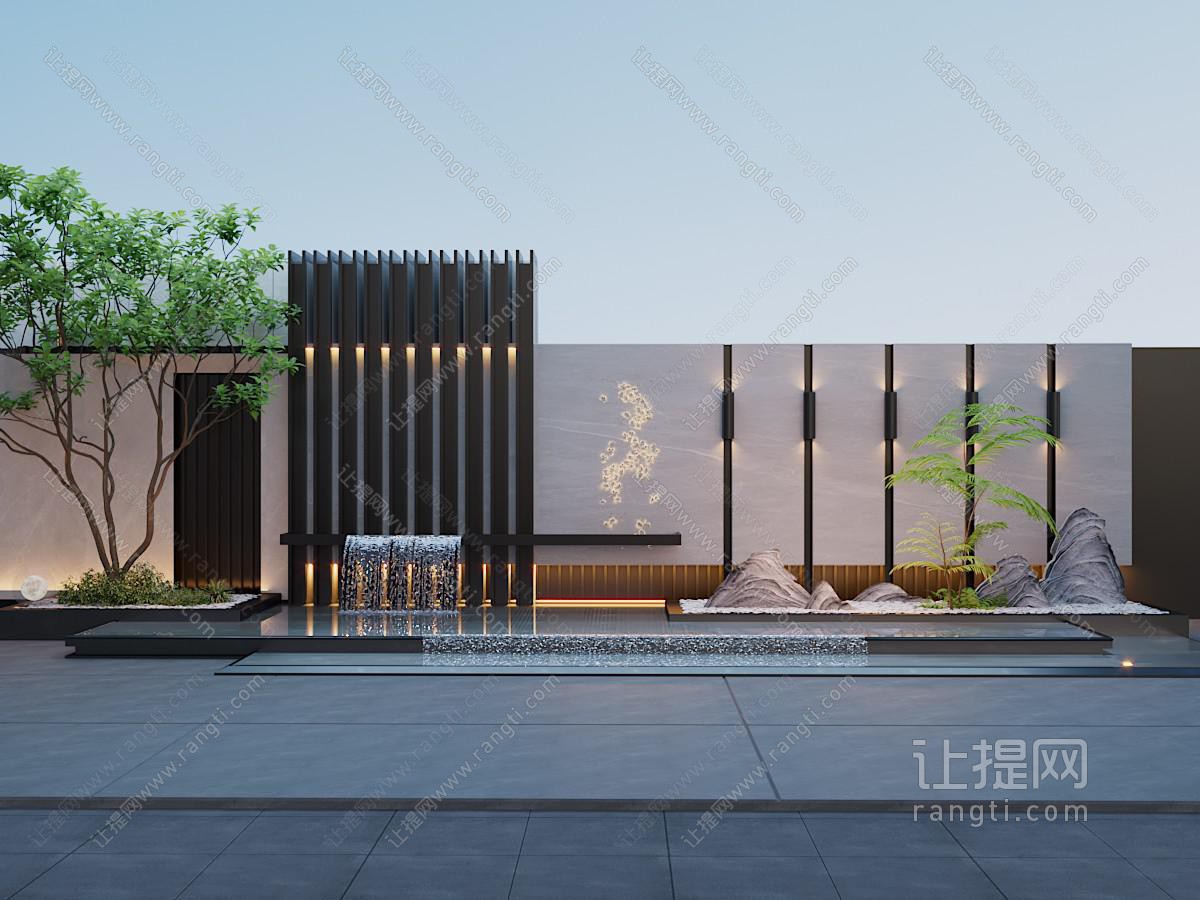 现代叠水景墙 景观墙