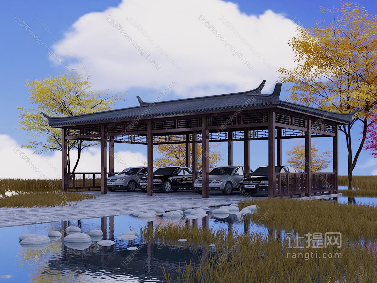 新中式户外亭子 停车场