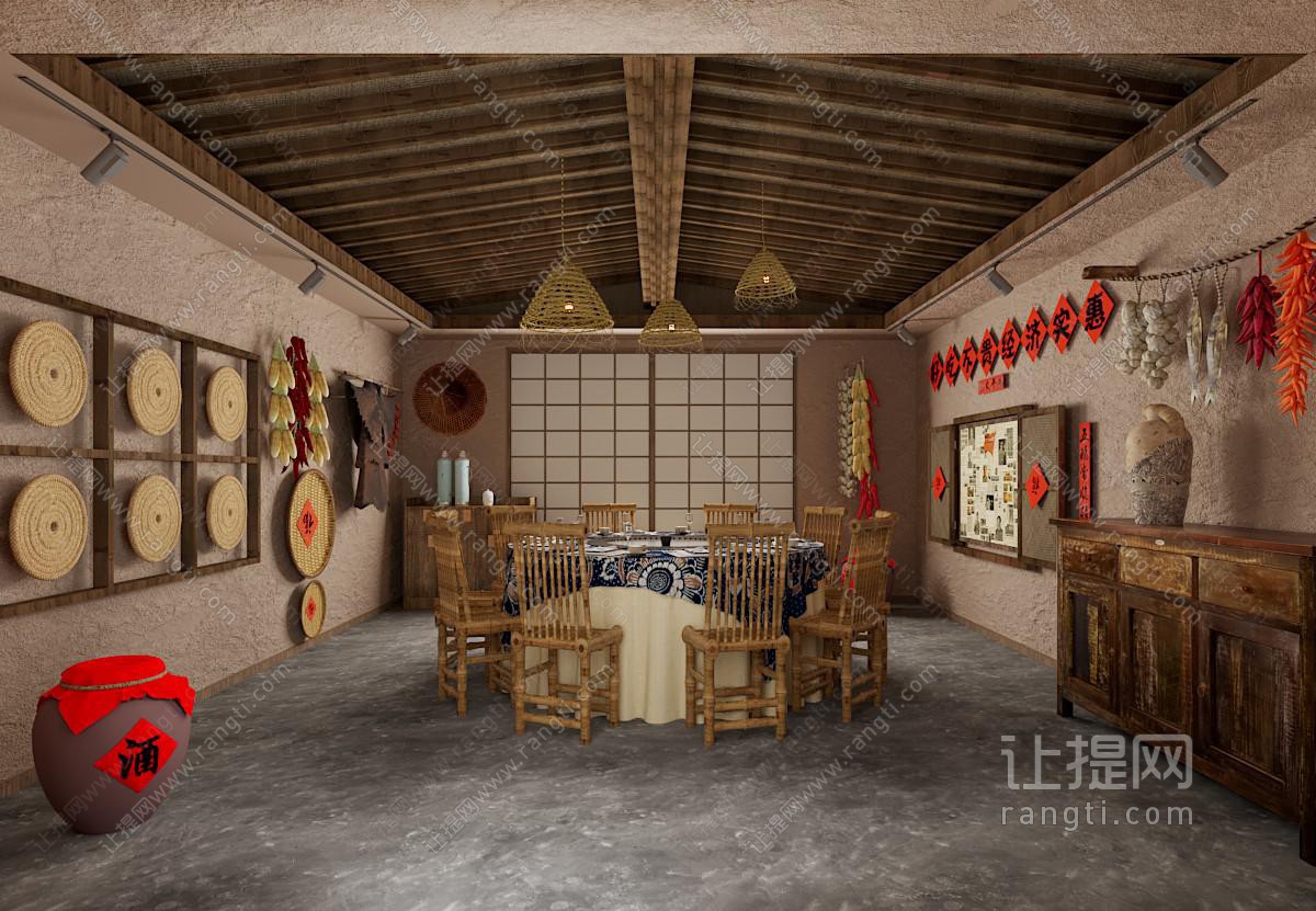 中式原木火锅店 餐饮包厢