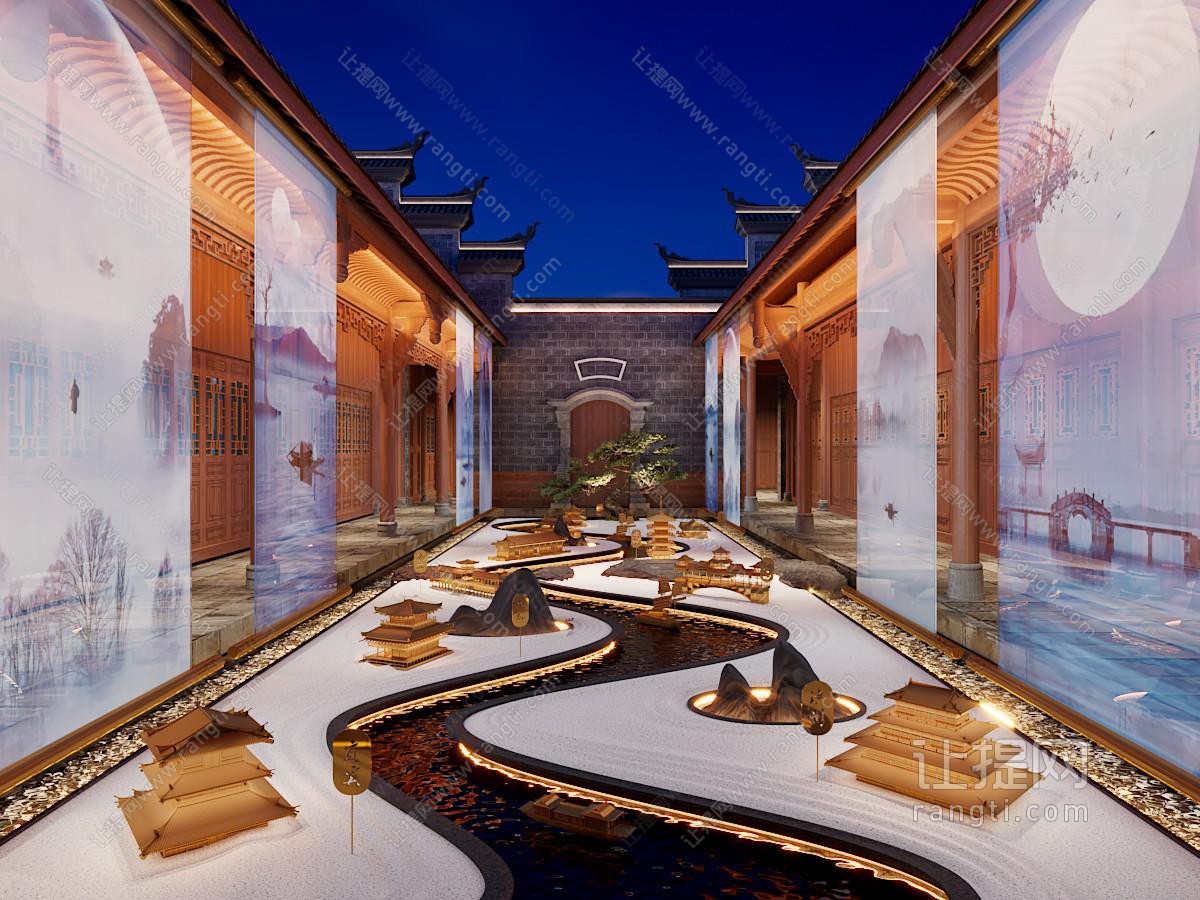 中庭徽派建筑院子花园景观