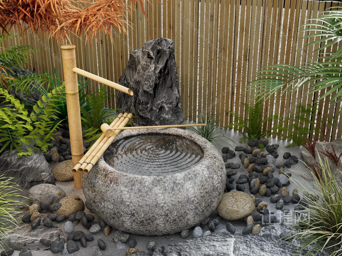 新中式中式假山水景