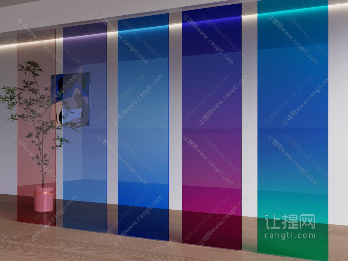 渐变玻璃 彩色隔断 办公室隔断