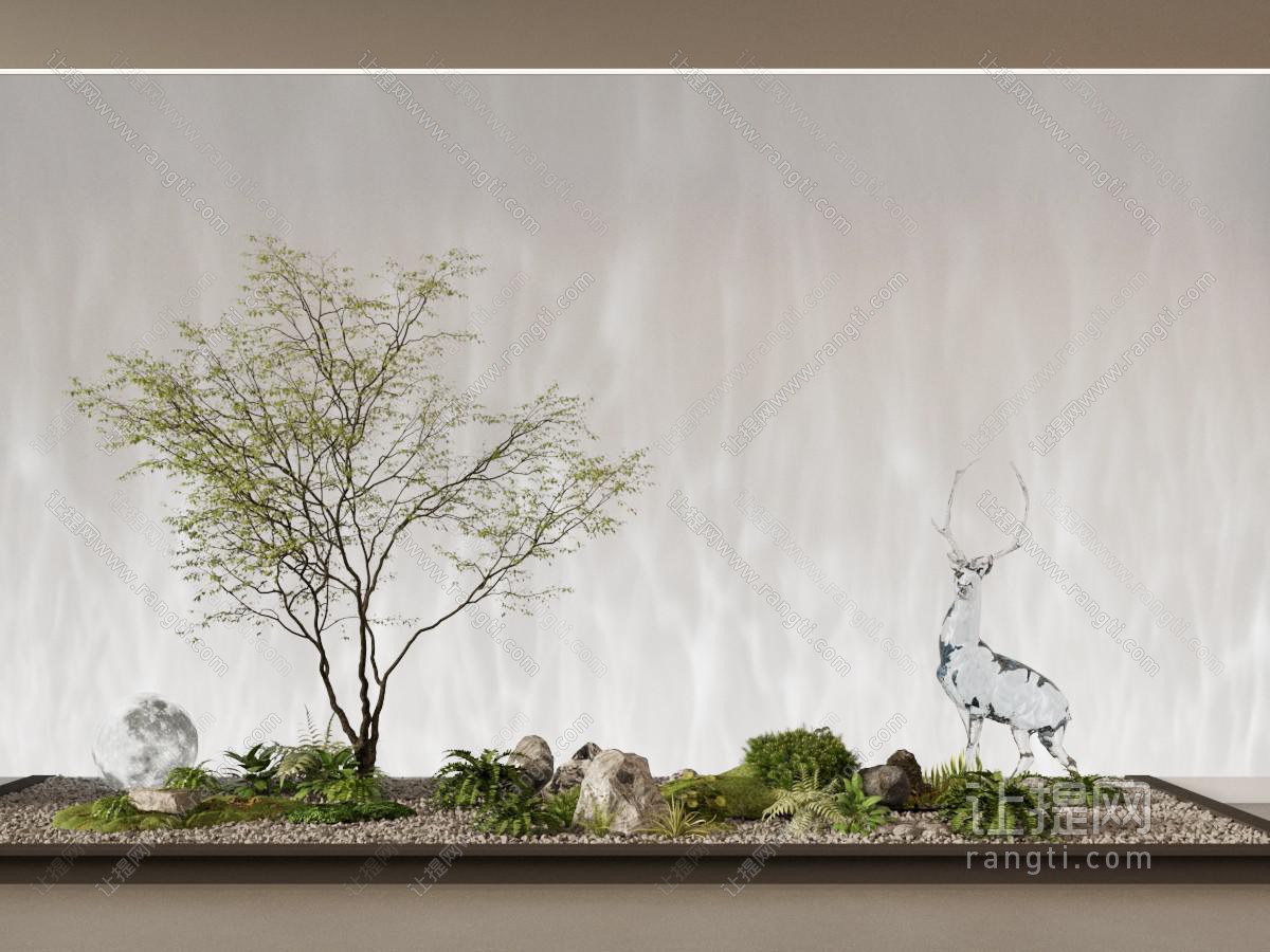 现代景观小品 植物堆 鹿雕塑