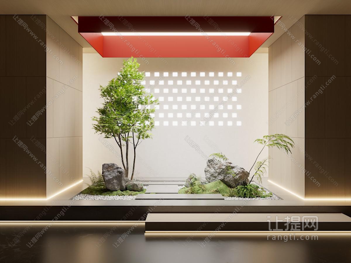 侘寂风室内假山 树木景观园艺小品