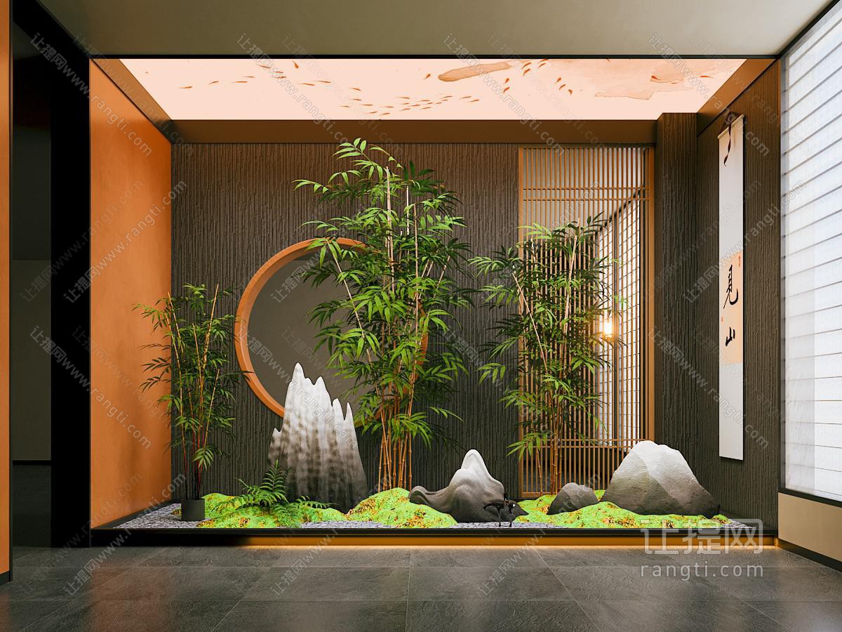 新中式景观造景 苔藓景观 景观小品 室内造景