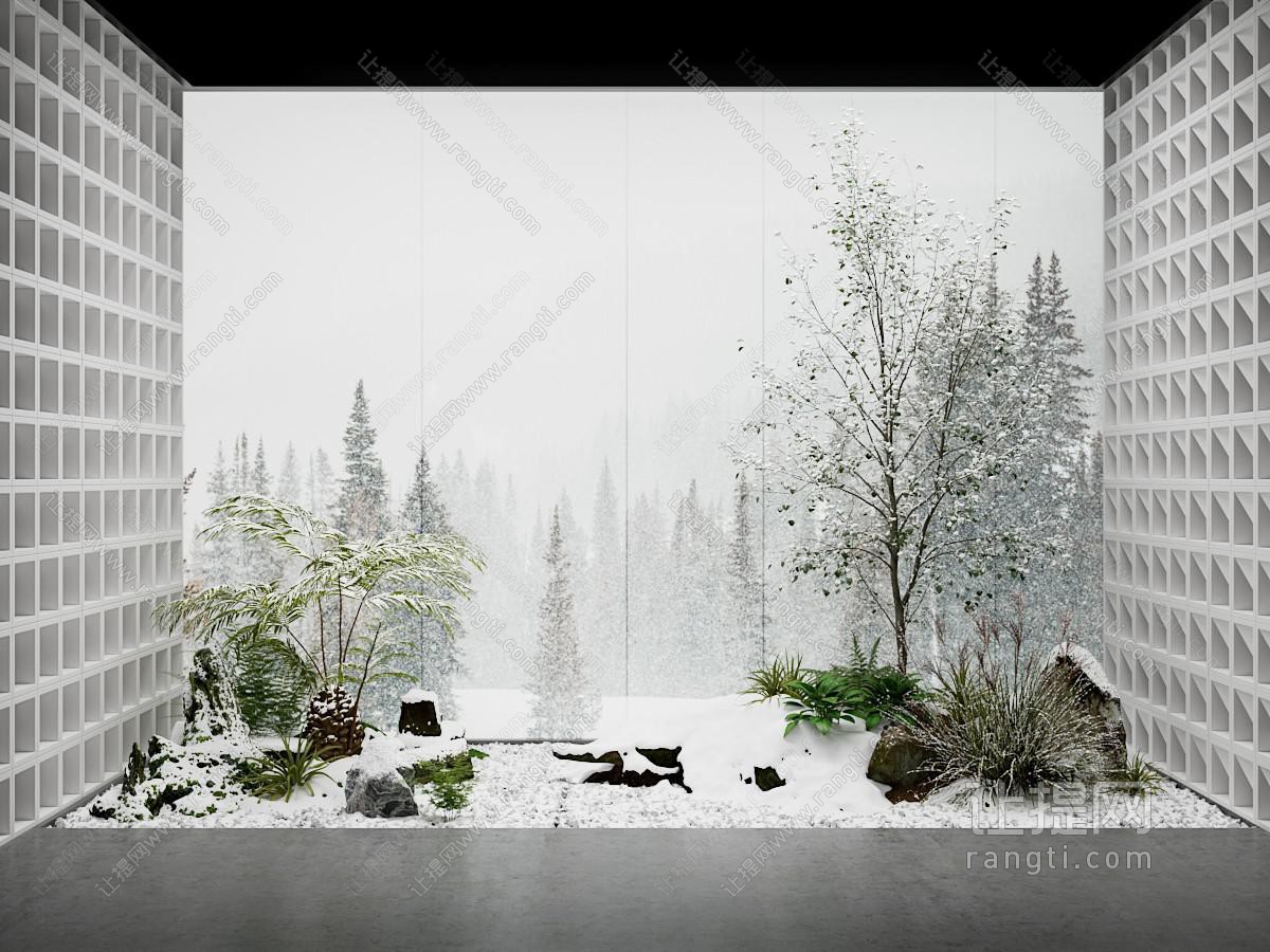 新中式景观造景 雪景