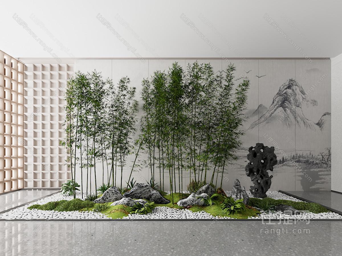 庭院花园竹子 园林造景植物 景观石
