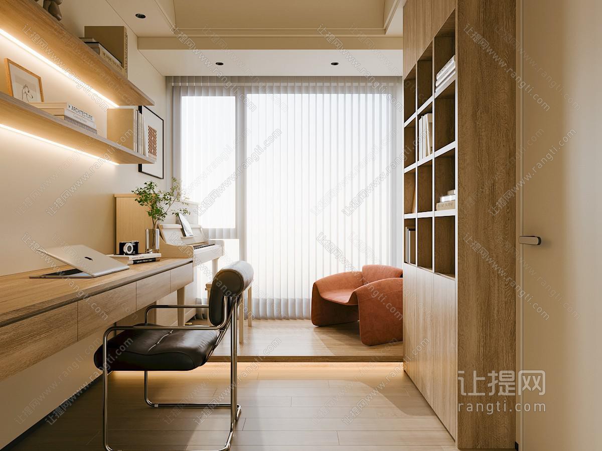 奶油风书房 钢琴房