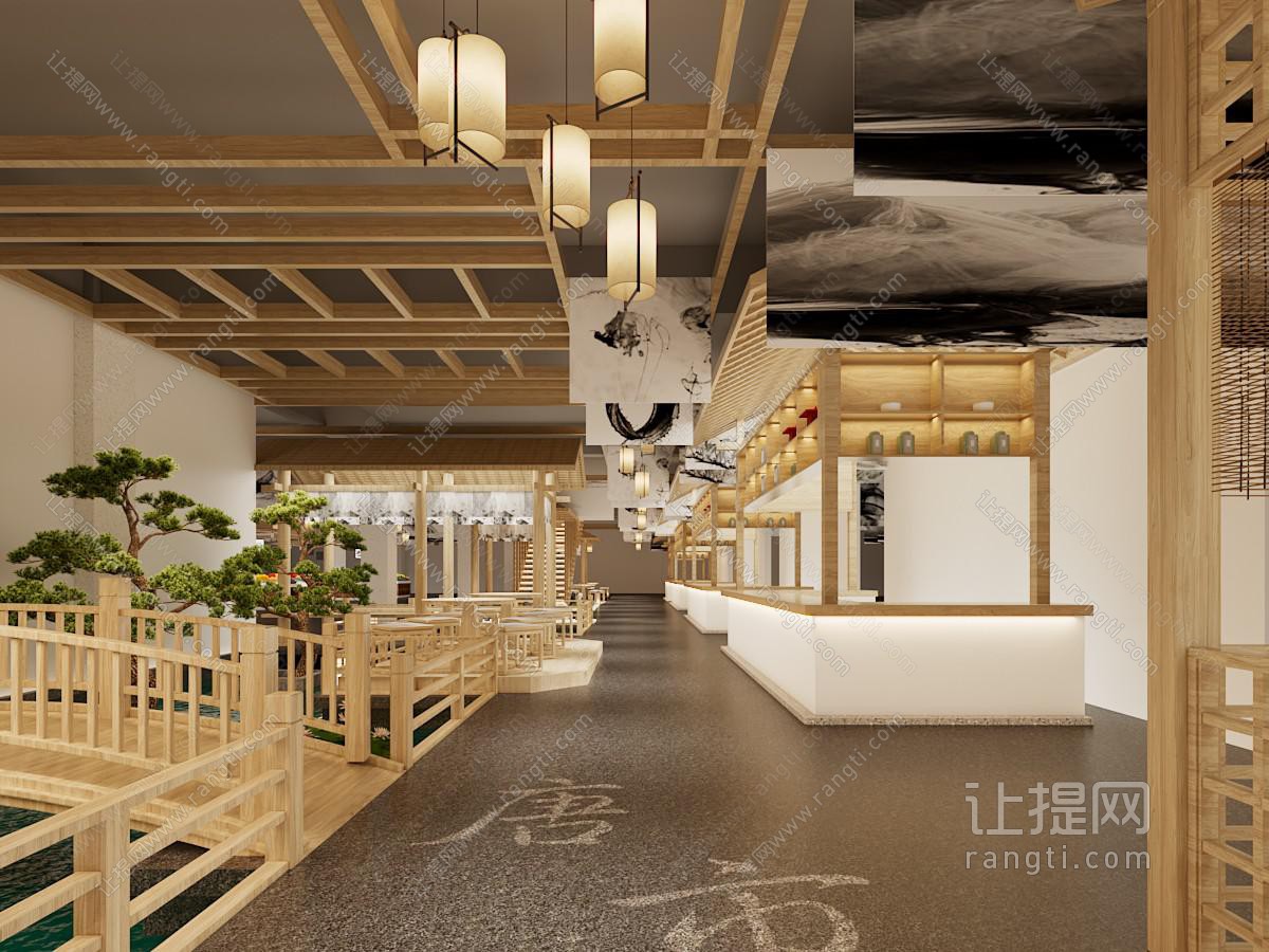 新中式饭店餐馆过道走廊