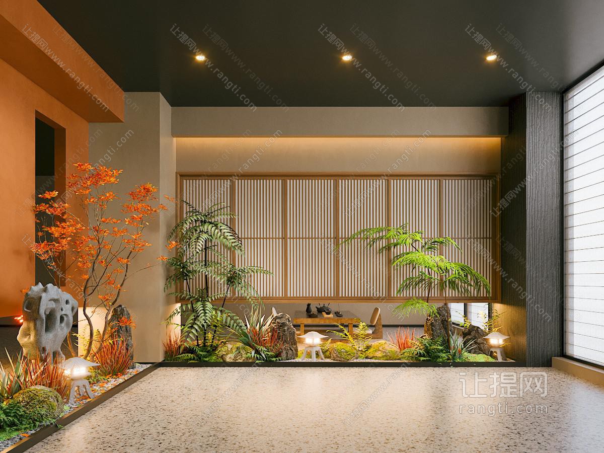 室内景观 植物造景 石雕