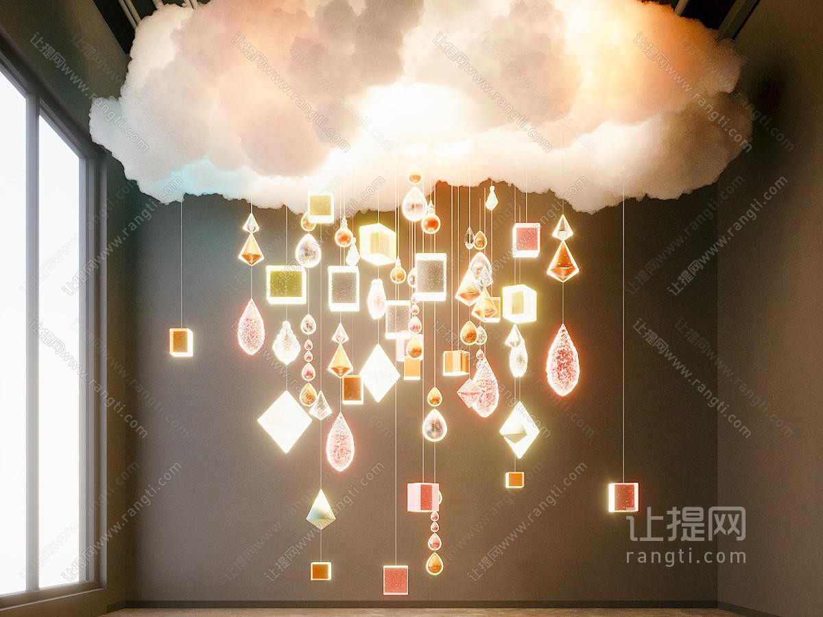 现代室内装置造景 云朵造景