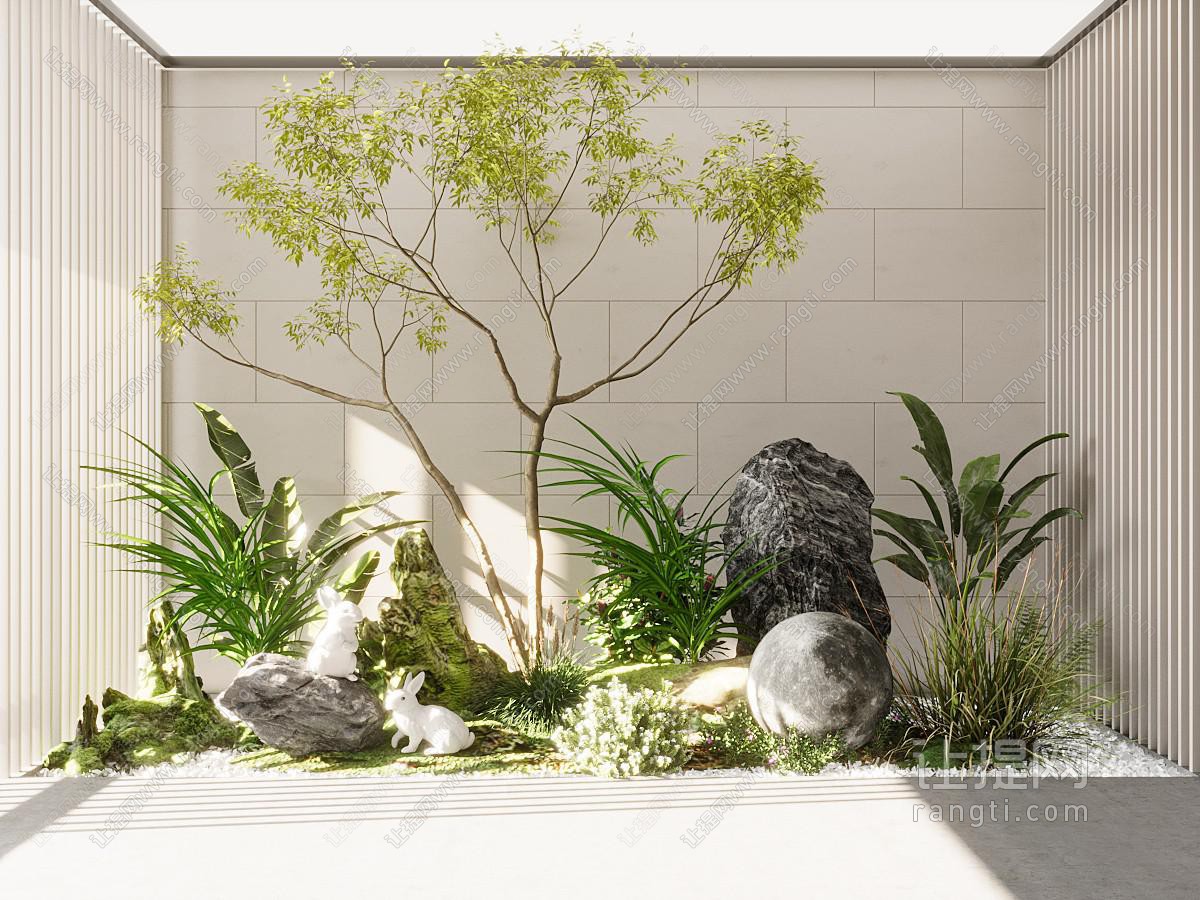 现代其他景观小品 景观造景 景观小品 假山绿植