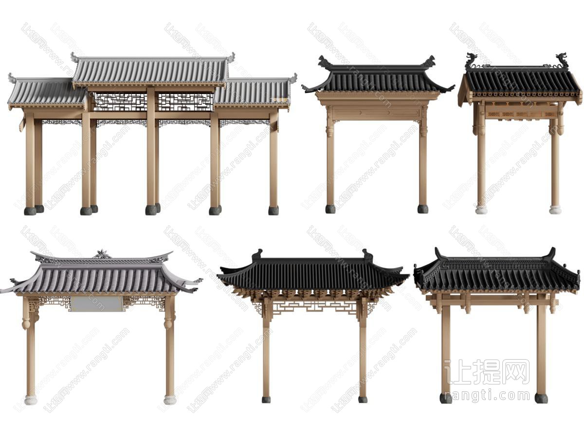 新中式局部构件 中式门头 古建门头 建筑构件 牌楼 牌